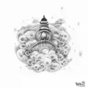 Generate a tatto with these lyrics and also include them in the tattoo "We're lost in a cloud, with too much rain. We're tattoo design idea