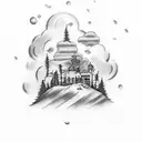 Generate a tatto with these lyrics and also include them in the tattoo "We're lost in a cloud, with too much rain. We're tattoo design idea