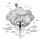 Generate a tatto with these lyrics and also include them in the tattoo "We're lost in a cloud, with too much rain. We're tattoo design idea