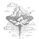 Generate a tatto with these lyrics and also include them in the tattoo "We're lost in a cloud, with too much rain. We're tattoo design idea