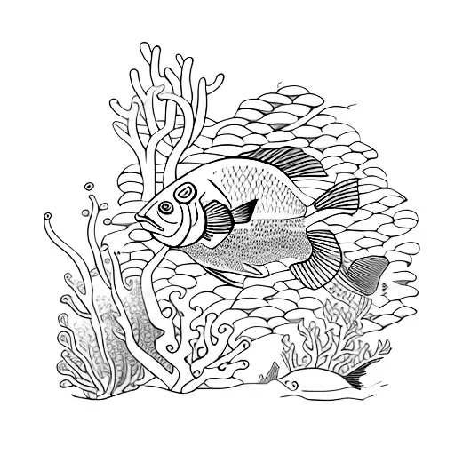 Underwater scene with colorful fish and coral reefs tattoo design idea