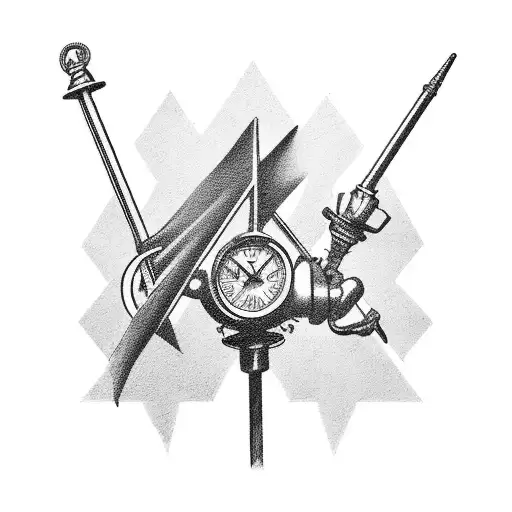 A weather vane with motorcycle handlebars instead of arrows tattoo design idea