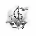 A weather vane with motorcycle handlebars instead of arrows tattoo design idea