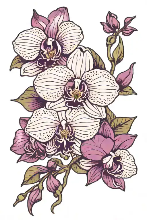 dark purple orchid flowers tattoo design idea