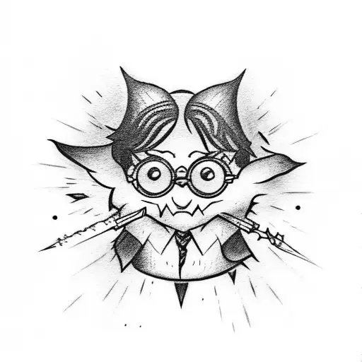 A Harry Potter themed wand with light and sparks spilling put of the tip of the wand tattoo design idea