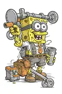 Warehouse worker with Spongebob themed tools and equipment tattoo design idea