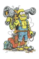 Warehouse worker with Spongebob themed tools and equipment tattoo design idea