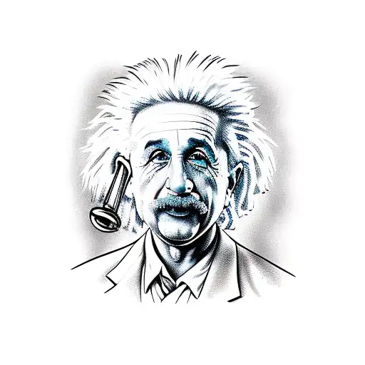 Einstein swinging a hammer with "home genius" script tattoo design idea