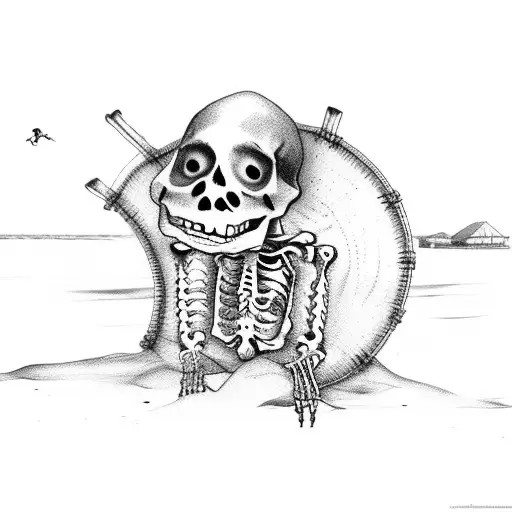 skeleton relaxing at the beach tattoo design idea