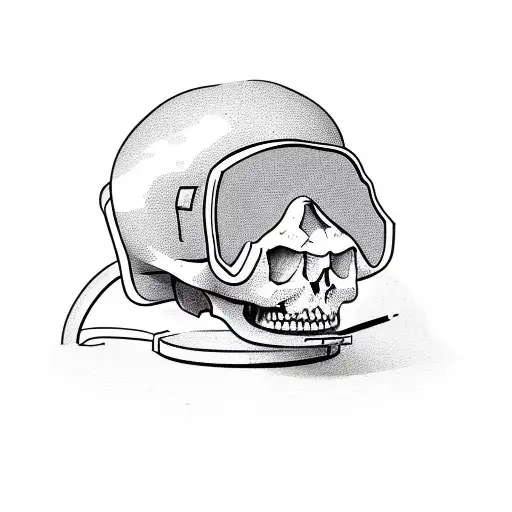 skull sitting in a chair wearing a diving helmet tattoo design idea