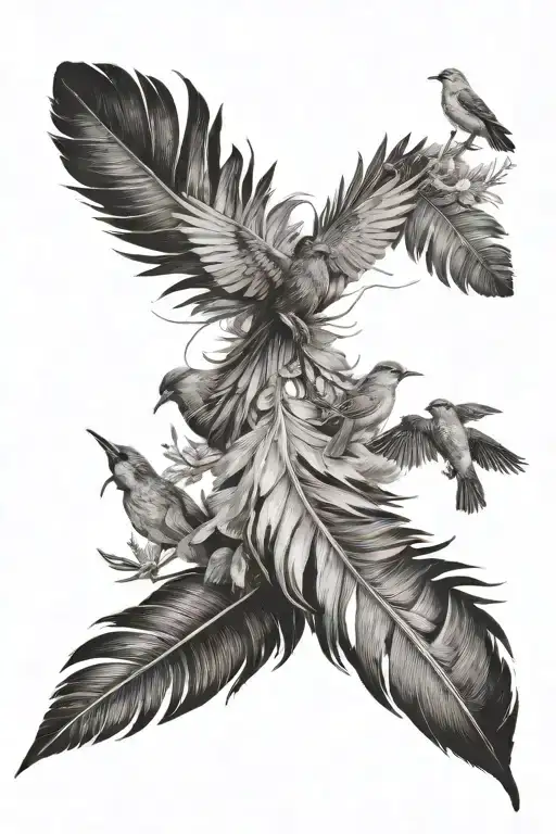 feather and birds flying away tattoo design idea