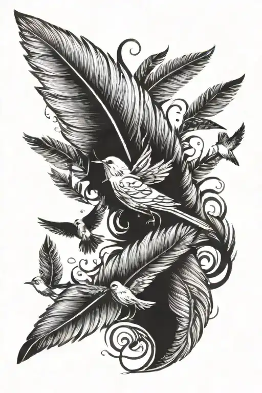 feather and birds flying tattoo design idea