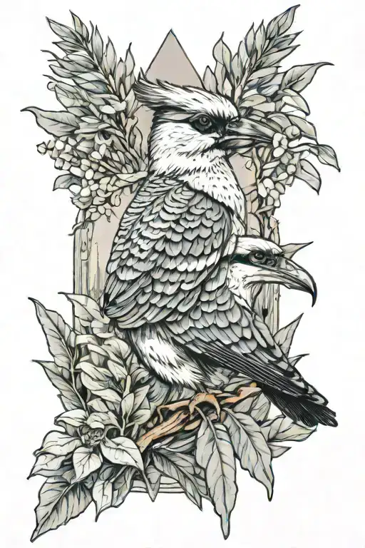 Sydney opera house surrounded by eucalyptus trees and a kookaburra tattoo design idea