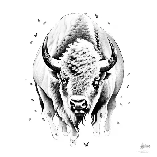 bison with butterflies tattoo design idea
