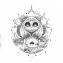 lune, soleil, mer, pluie  tattoo design idea