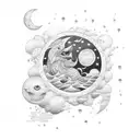 lune, soleil, mer, pluie  tattoo design idea