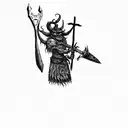 a demon holding an axe tattoo design idea