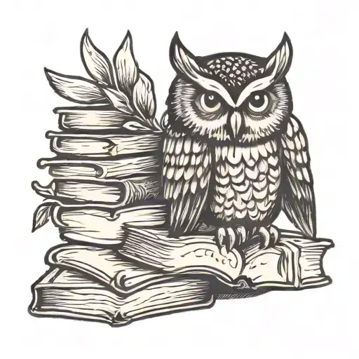 an Owl with books tattoo design idea