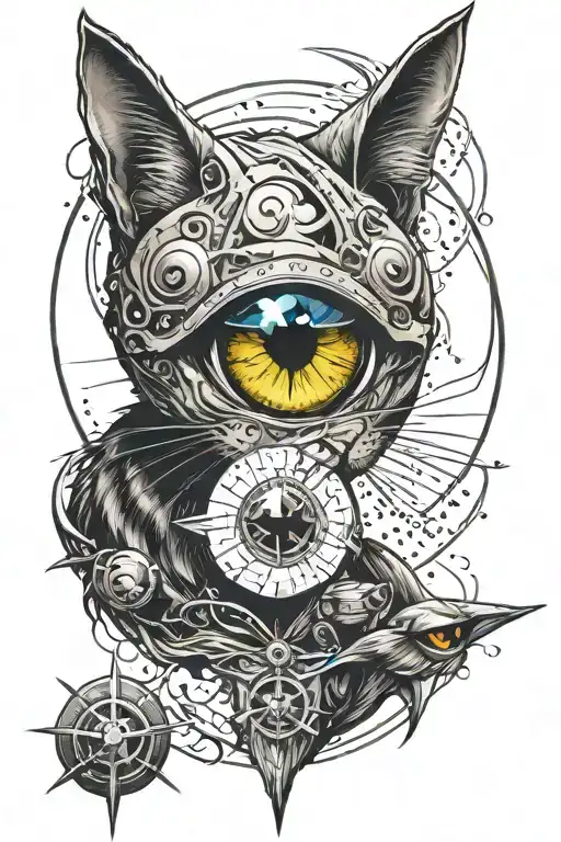 Cat's eye, Moon, Ninja Star Wars themed tattoo design idea