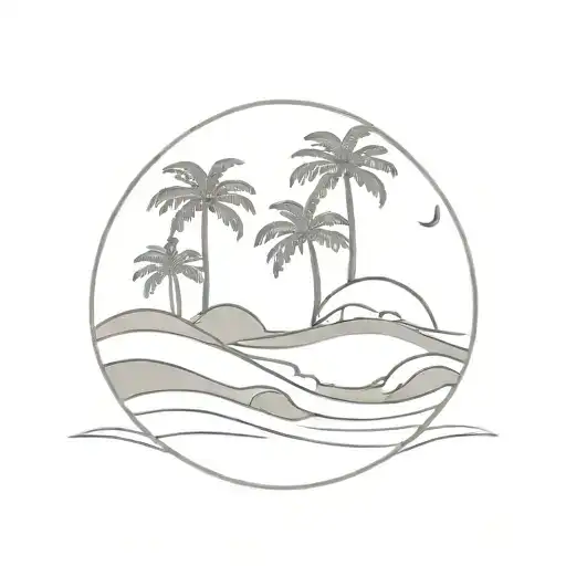 ocean waves and palm trees tattoo design idea