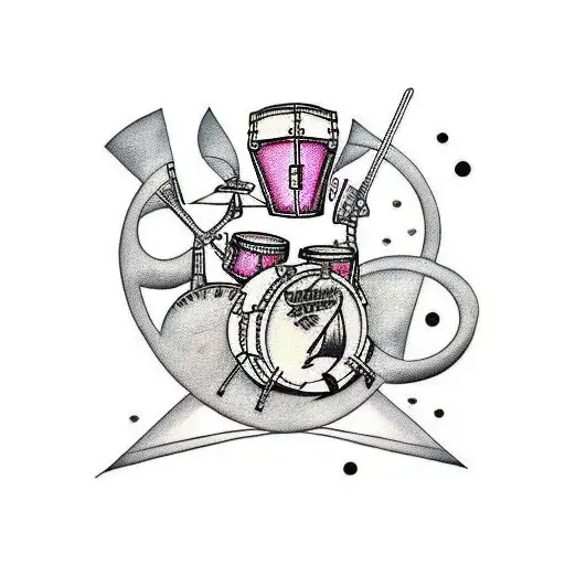 trippy drum set tattoo design idea