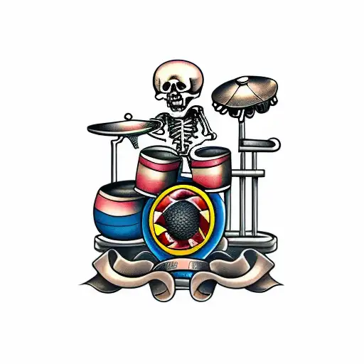 skeleton playing drums tattoo design idea
