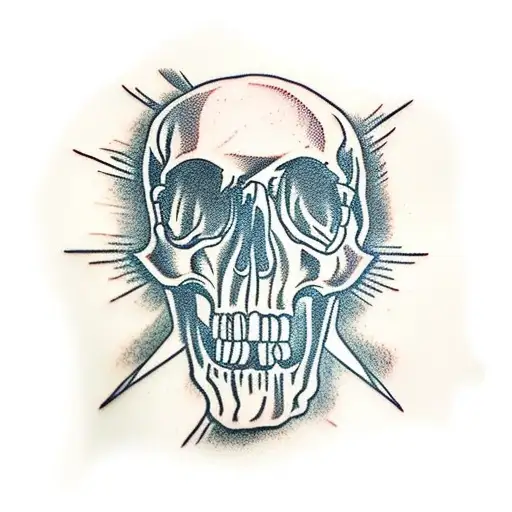 drumsticks going through a skull tattoo design idea
