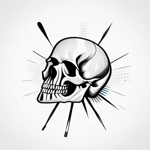 drumsticks going through a skull tattoo design idea
