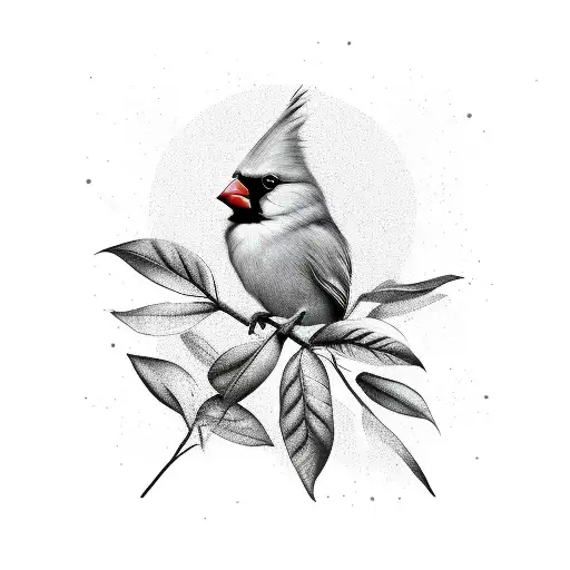 Cardinal with Brazillian jasmine plant tattoo design idea