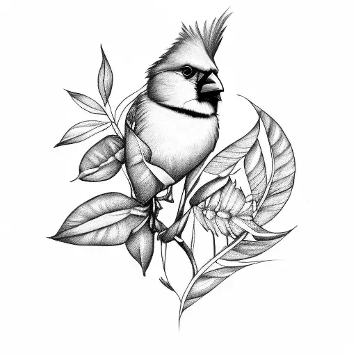 Cardinal with Brazillian jasmine plant tattoo design idea