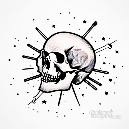 drumsticks going through a skull tattoo design idea