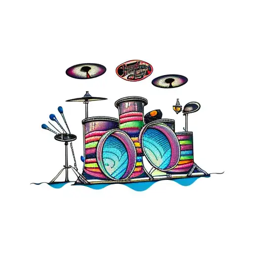 trippy drum set tattoo design idea