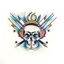 2 drumsticks going through a skull tattoo design idea