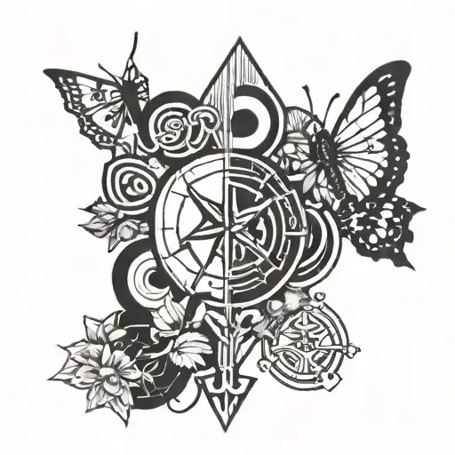 Combine symbols representing different K-pop groups in a cohesive and artistic way tattoo design idea