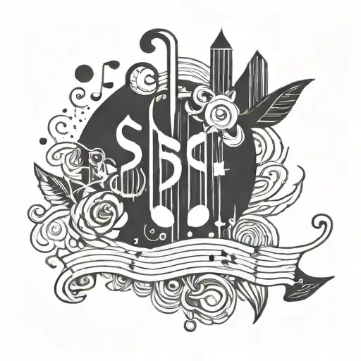 Incorporate elements from BTS, Stray Kids, and Seventeen logos into a unique music-themed design tattoo design idea