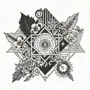 Combine symbols representing different K-pop groups in a cohesive and artistic way tattoo design idea