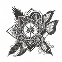 Combine symbols representing different K-pop groups in a cohesive and artistic way tattoo design idea