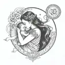 A celestial scene featuring the Virgo sign as a beautiful maiden holding the Cancer sign as a baby tattoo design idea