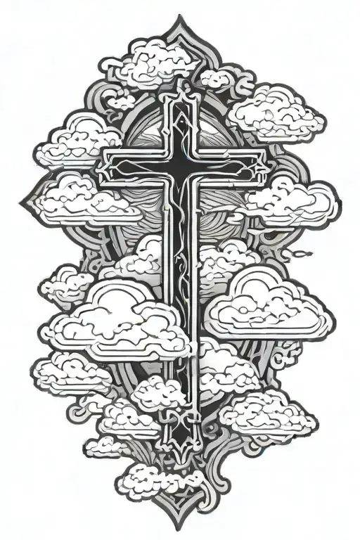 cross with clouds tattoo design idea