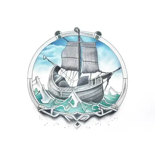 viking boat on the sea  tattoo design idea