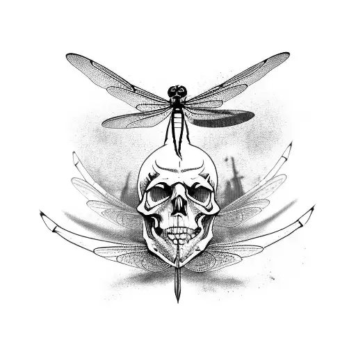 dragonfly with skull wings tattoo design idea