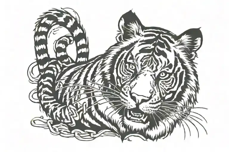 tiger with broken chains tattoo design idea