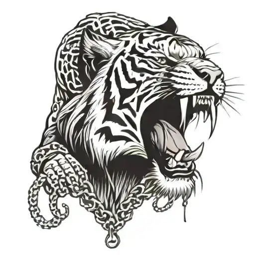 tiger with broken chains tattoo design idea