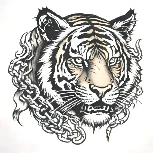 tiger with broken chains tattoo design idea