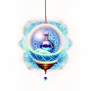 magnet, visible waves attracting the Aladin's lamp, health, money, energy and power  tattoo design idea