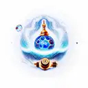 magnet, visible waves attracting the Aladin's lamp, health, money, energy and power  tattoo design idea