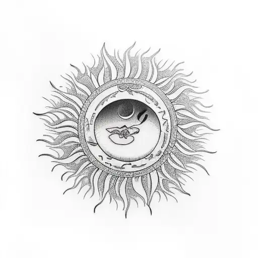 apple trees and sun tattoo design idea