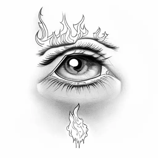 a female eye and in the iris is a moth on fire above a funeral pyre tattoo design idea