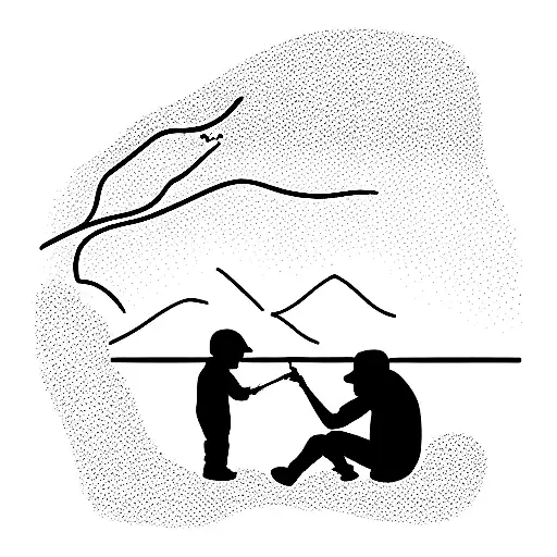Grandfather, Dad, and son fishing in the woods tattoo design idea