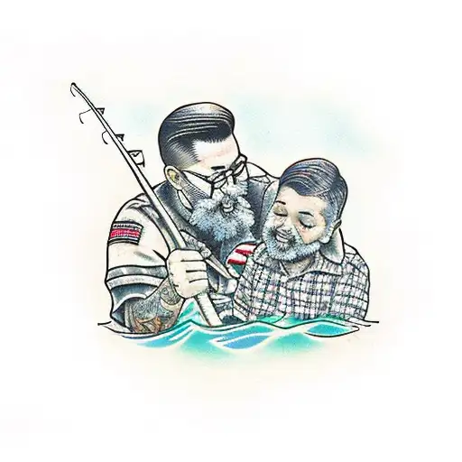 Grandfather, Dad, and son fishing in the woods tattoo design idea